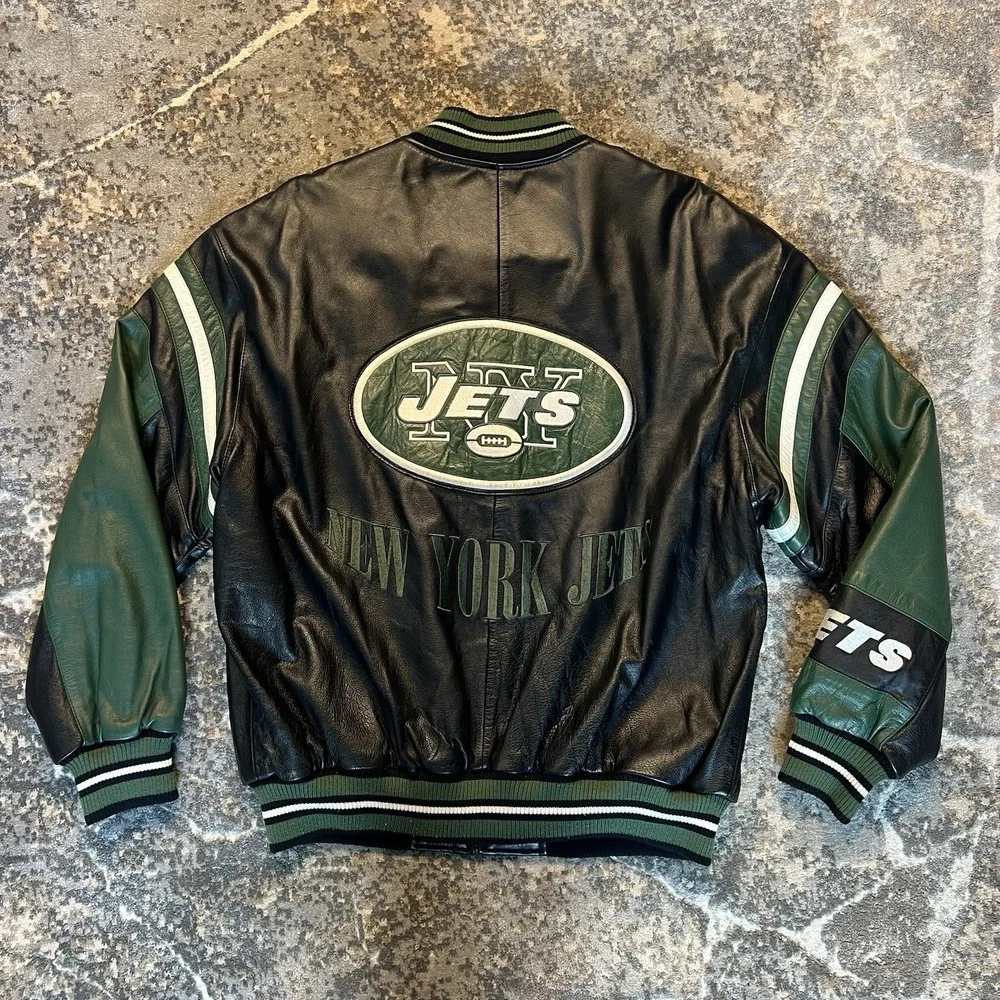 Vintage Carl Banks‎ G-III New York Jets Leather Jacket Size L